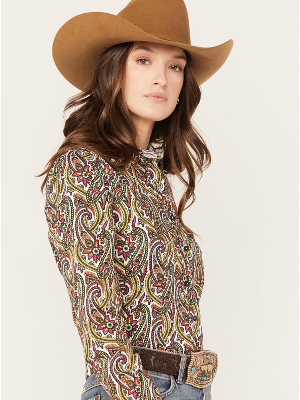 Cinch Paisley Western Button Down Shirt Womens medium Multicolor Rodeo EUC